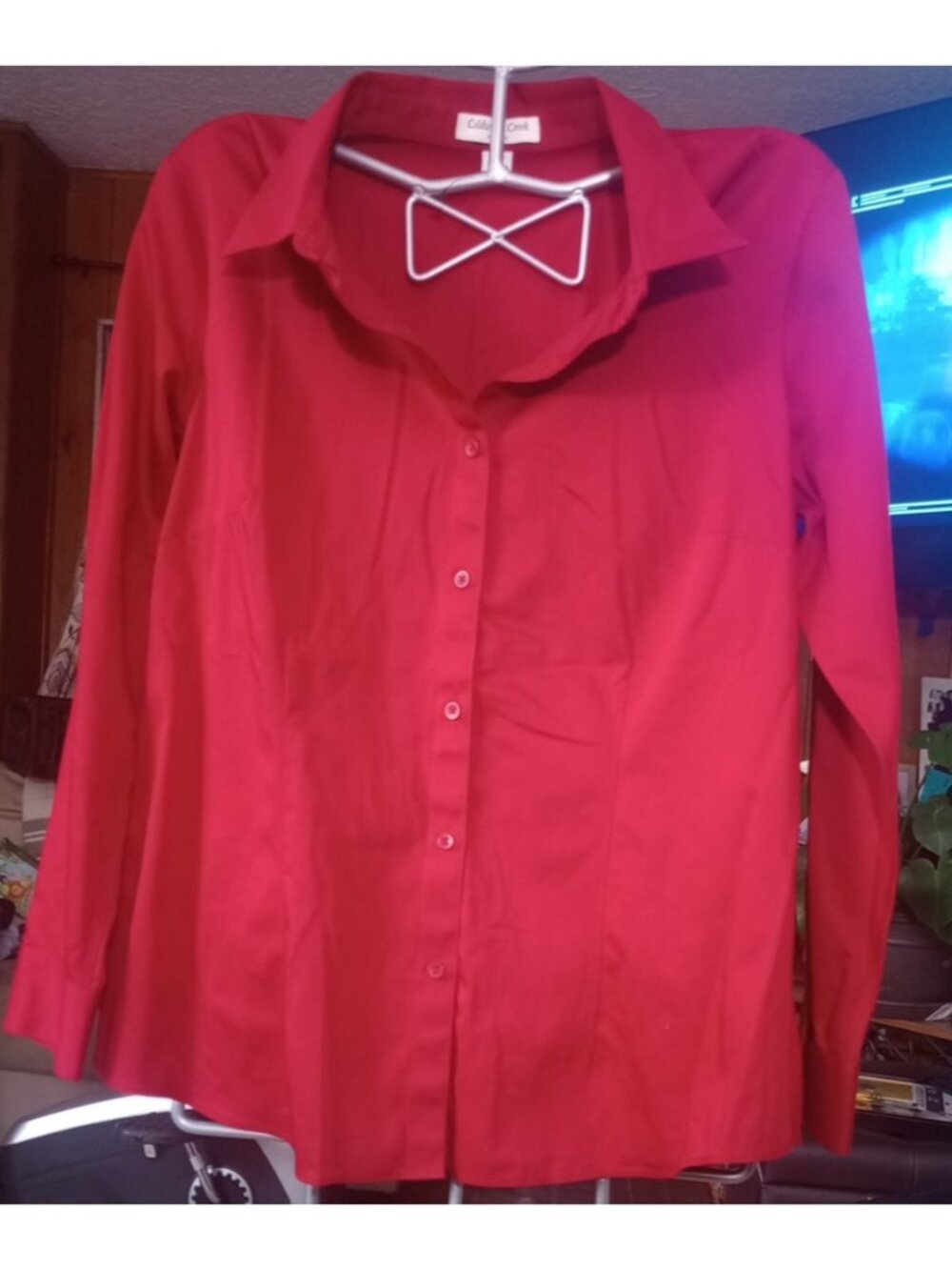 Coldwater Creek No Iron Shirt Top Size XL 16 Button Up Collared Red